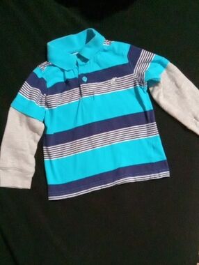 Wrangler Blue & Navy Striped Layered-Look Polo
